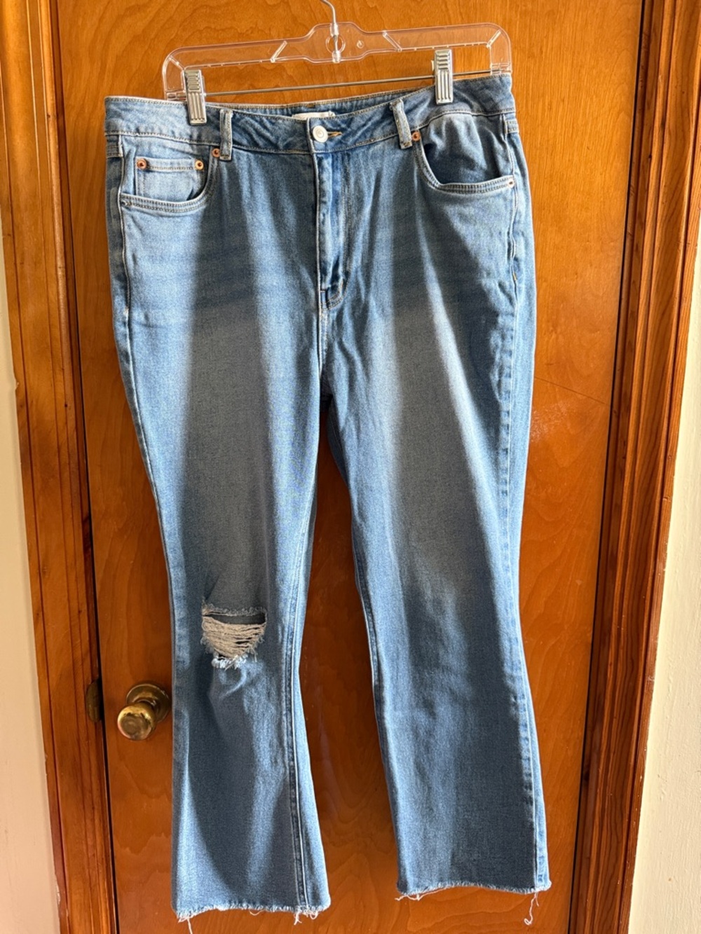 Avec Les Filles Light Blue Distressed Wide-Leg Jeans